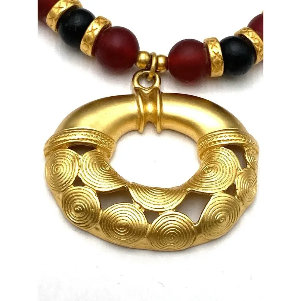 Inca Necklace Glass Beads Gold Tone Beads 17”